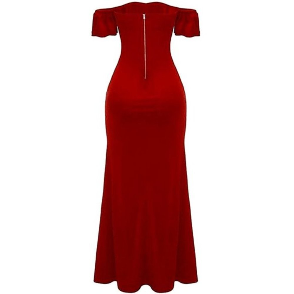 Women's Off Shoulder Side Split Short Sleeve Elegant Skirt Bodycon Maxi Evening - Picture 3 of 4